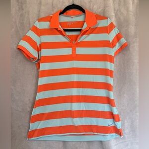 Nike Women's Orange and Blue Striped Button Down Golf Shirt